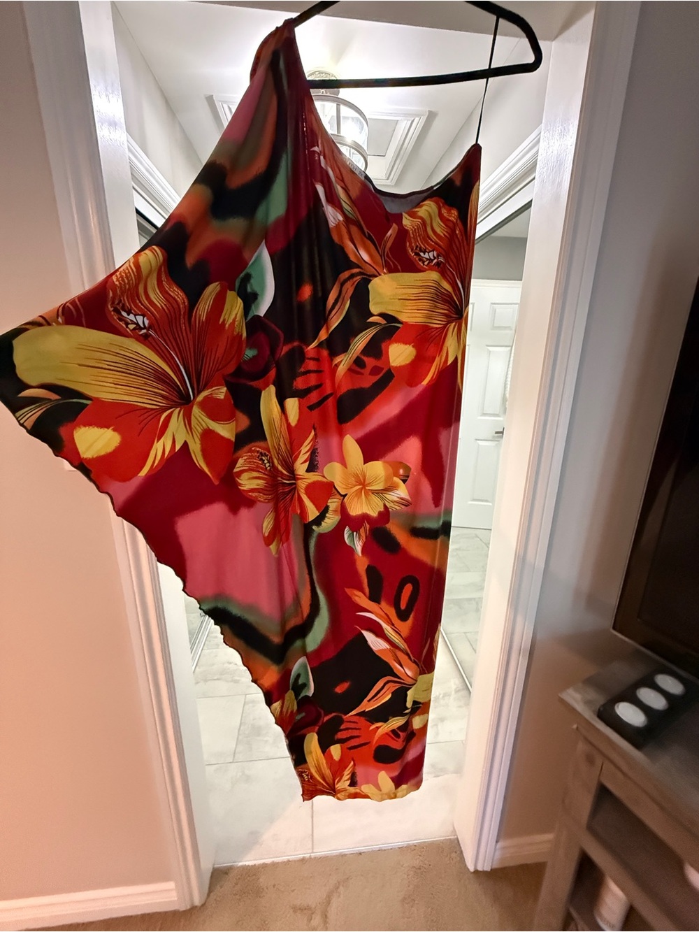One-Shoulder Floral Dress in Red and Yellow